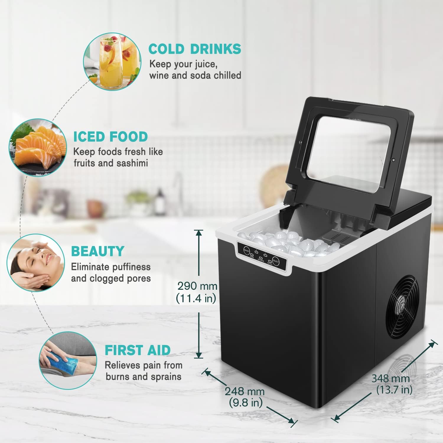 CROWNFUL Ice Maker Countertop Machine, 9 Bullet Ice Cubes Ready in 8 Minutes, 26lbs Ice in 24H, Electric Portable Ice Maker with Scoop and Basket for Home, Kitchen, Office, Party, Black