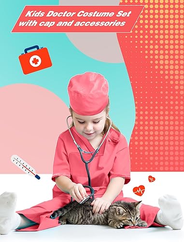 Miniatura 8 de Puteraya Conjunto de disfraz de médico para niños, uniforme quirúrgico para niños y niñas, disfraz de Halloween, cosplay