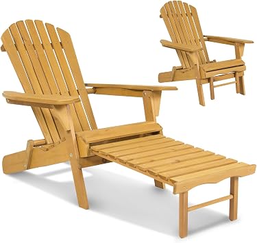 Adirondack Wood Chair Foldable Pull Out Ottoman Patio Furniture Outdoor