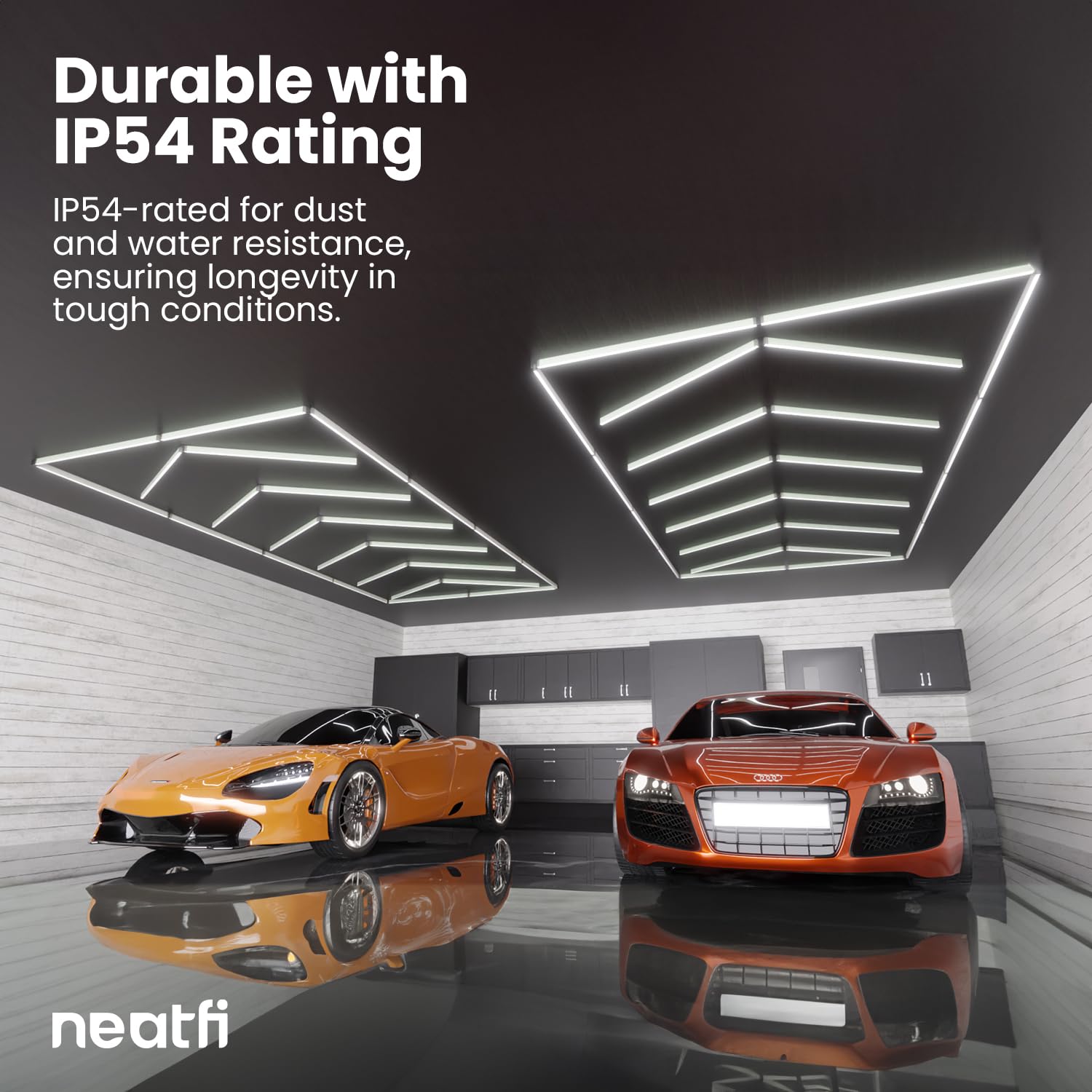 Neatfi 6-Pfeile LED-Deckenleuchte für die Garage – 42.240 Lumen, 6500 K Tageslicht, 48 W sechseckige Werkstattleuchte für Garage, Autoaufbereitung, Fitnessstudio und Studio (6 Pfeile, Kaltweiß)