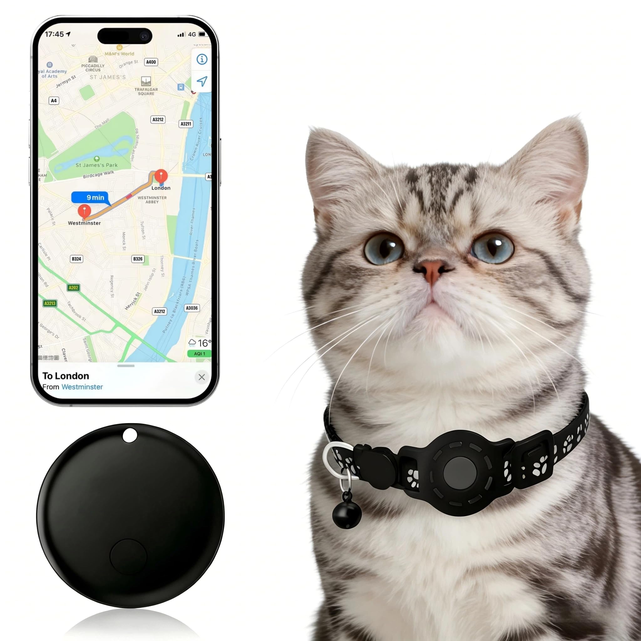 Smart Cat GPS Collar - Waterproof Pet Tracker for Android, Google Find My Compatible, No Monthly Fee. Advanced Safety Solution for Small & Large Cats.(Android Only)