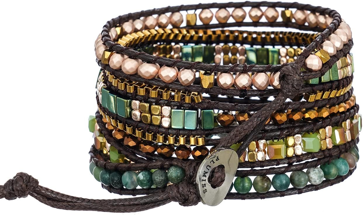 Plumiss Women Boho Handmade Natural Stone Crystal Leather Bead Wrap Bracelets Collection - Image 3