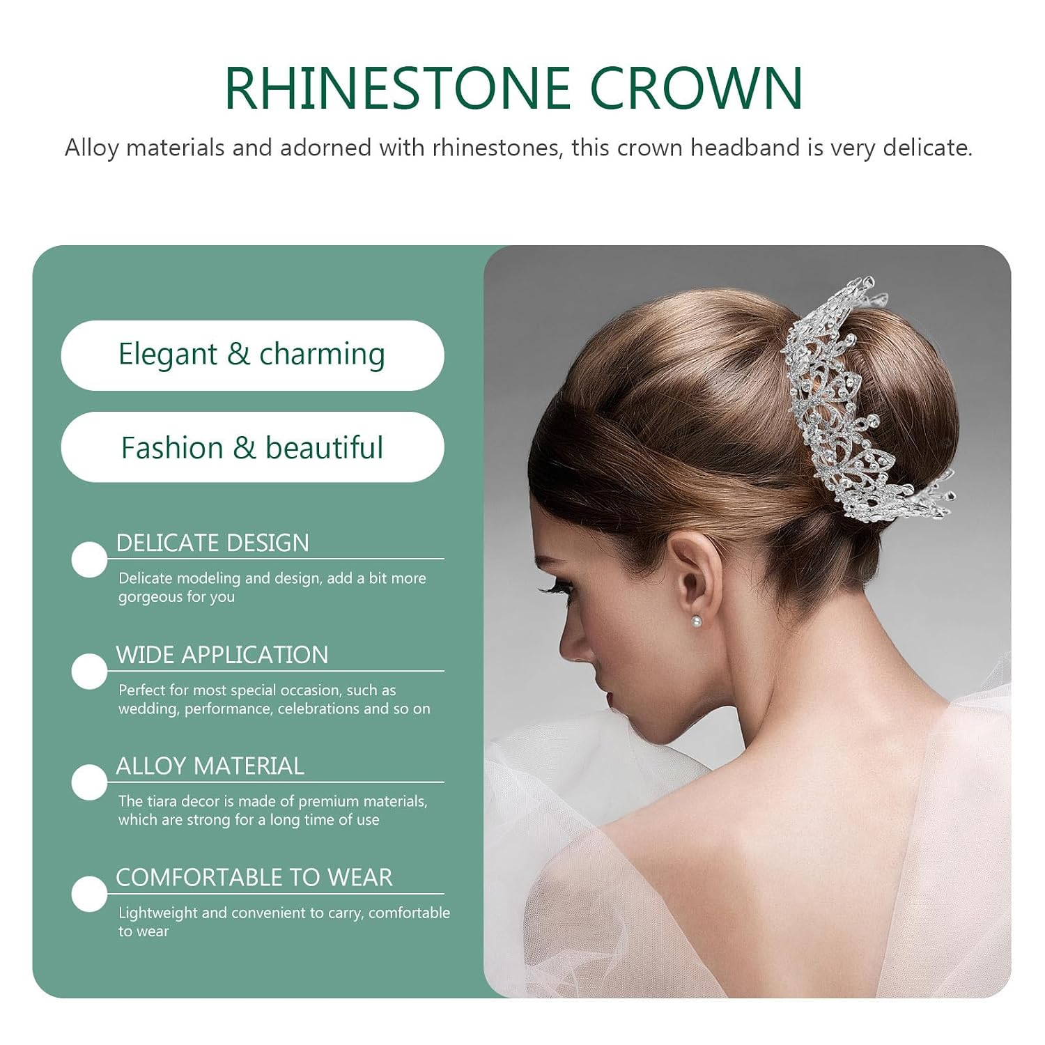 Rhinestone Crown Hair Accessory for Women, round Silver Alloy