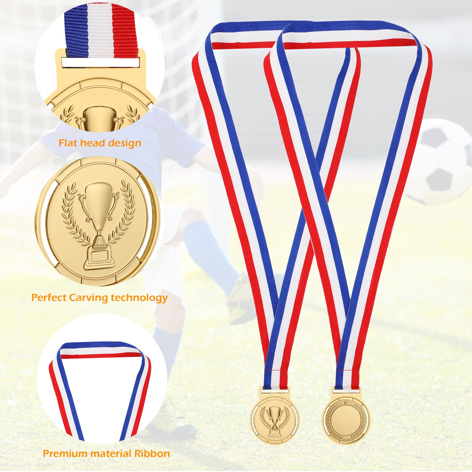 WD&CD Lot de 12 Médaille d'or, Médailles Métal Diamètre 6,5 cm avec Rubans pour Enfants Étudiants Compétition Récompenses pour des Sports Jeux, Gravure Motif trophée - Style Olympique