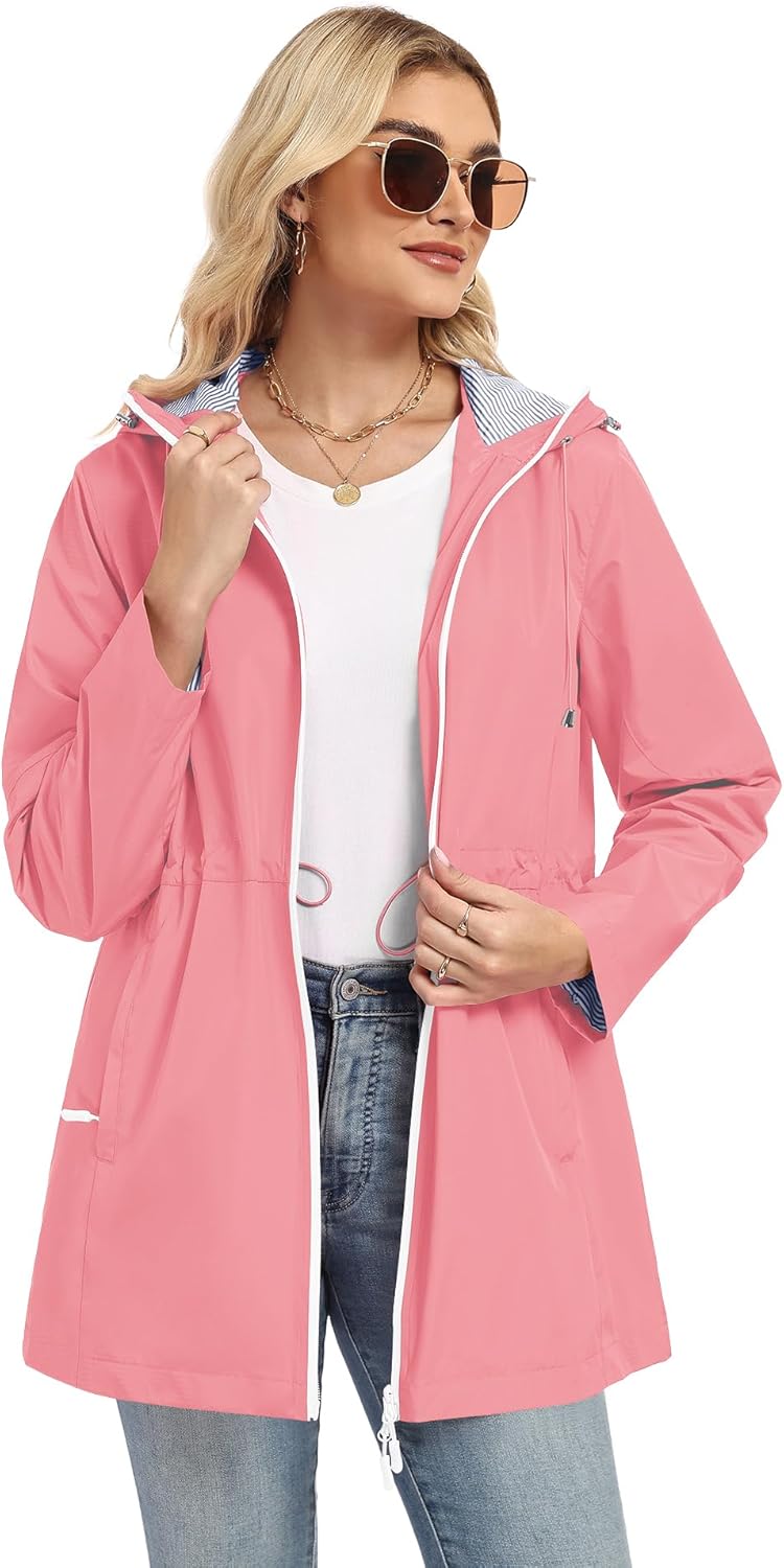 TCOT Rain Jacket Women Lined Raincoat Waterproof Windbreaker Jackets Hooded Raincoats Long Trench Coat - Image 4