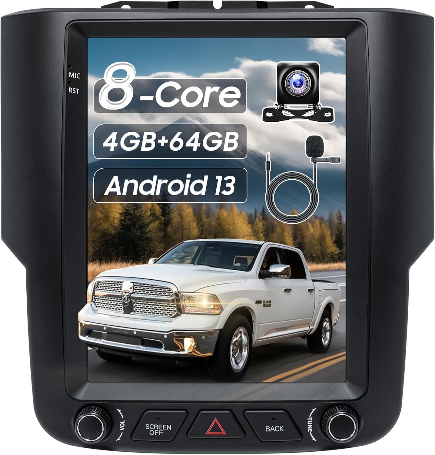9.7" Car Radio Upgrade Dash Kit for Dodge Ram 2013-2018 1500 2500 3500,Android 13 8Core 4+64GB Wireless CarPlay Android Auto WiFi/Bluetooth5.0/GPS/DSP/SWC/1080P Rear Camera