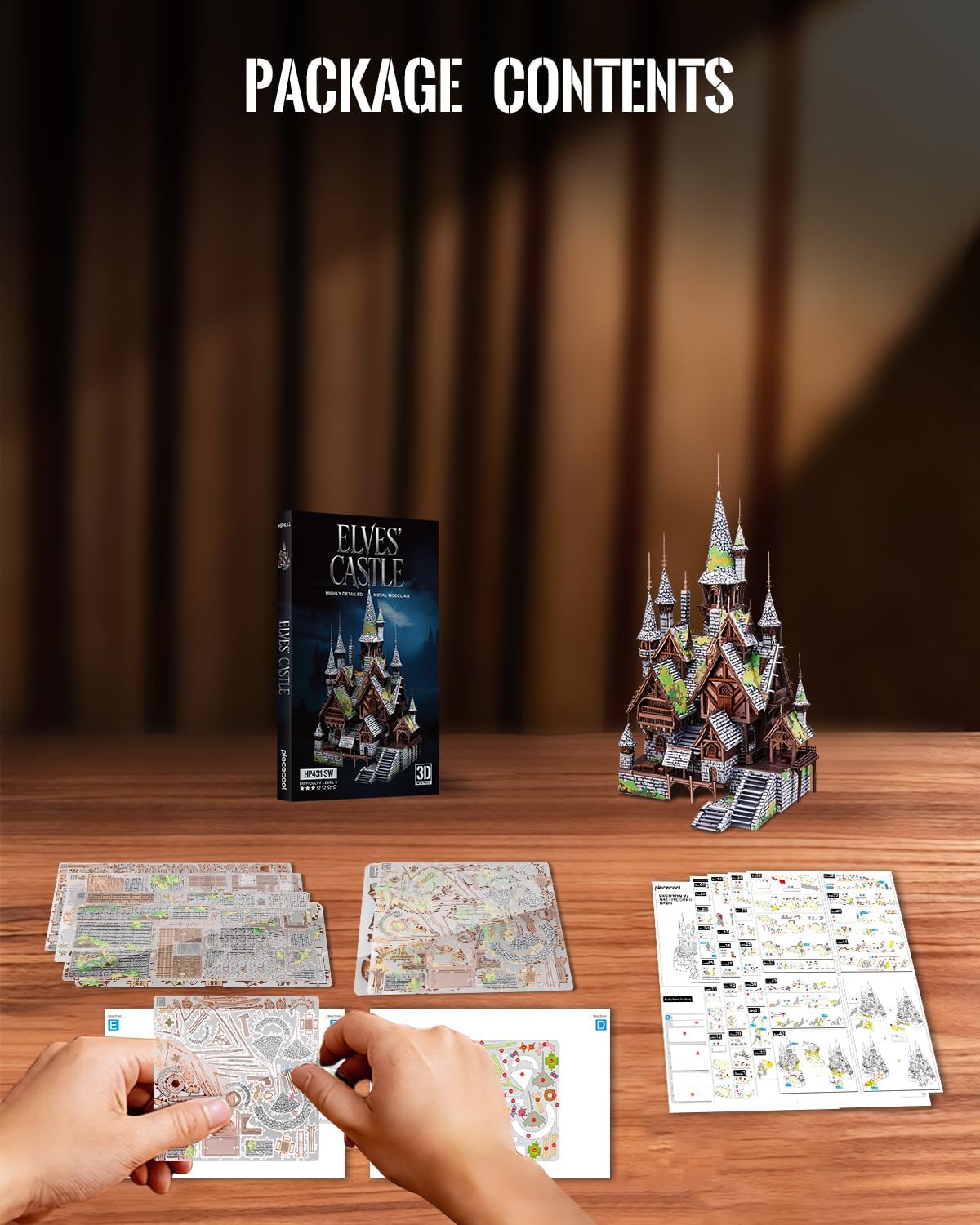 Piececool 3D Metal Puzzles Elves' Castle Metal Model Kit for Adults, DIY Architecture Building Kits,Family Time,Home Decor Best Gifts