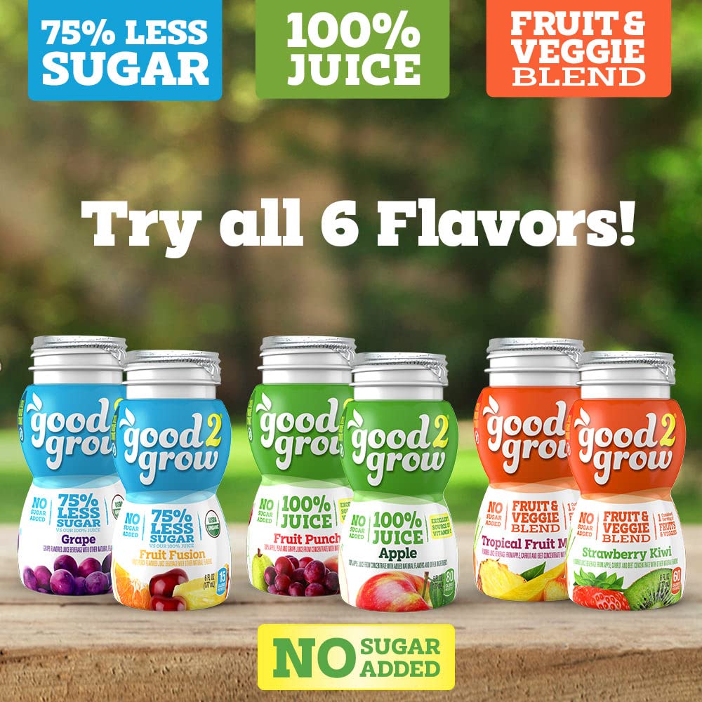 good2grow Organic Fruit Fusion Juice for Kids - Juice Bottles Bulk 24 Pack, Reusable Bottle, No Sugar Added - 6 fl oz, Pack of 24 (Spill Proof Tops Not Included)