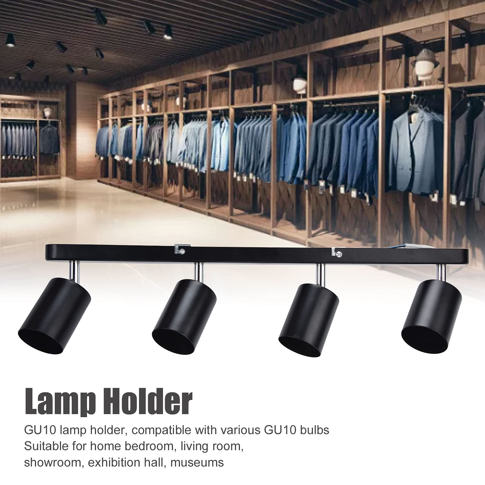 XHTLLO GU10 Lamp Holder, 4 Head Rotating Ceiling Mounted Spotlight Base, Flexible Rotation Design, Easy Installation, Iron Material for Canteen, Shopping Mall, Showcase(Black)
