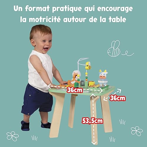 Miniatura 3 de Janod - Mesa de actividades de madera Pretty Meadow de 21.1 pulgadas - para mayores de 12 meses - Juego atractivo con temática de granja - Mejora la
