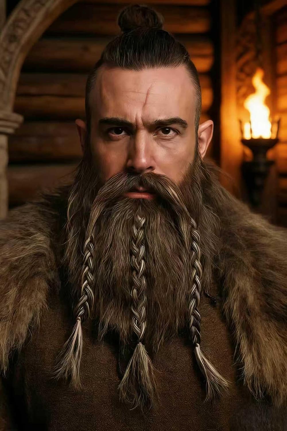 2pcsNovelty Braided Hair Beard Necklace & Mustache Brown image 5