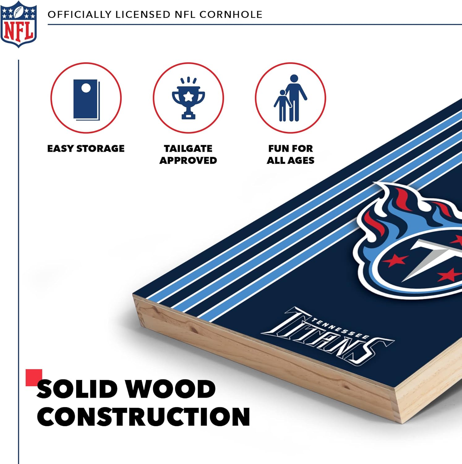 Wild Sports 2' x 3' Solid Wood Cornhole Set with Direct Print HD Team Graphics – Great Gift for Any Football Fan! Bean Bag Toss Family Outdoor Games – NFL Tennessee Titans