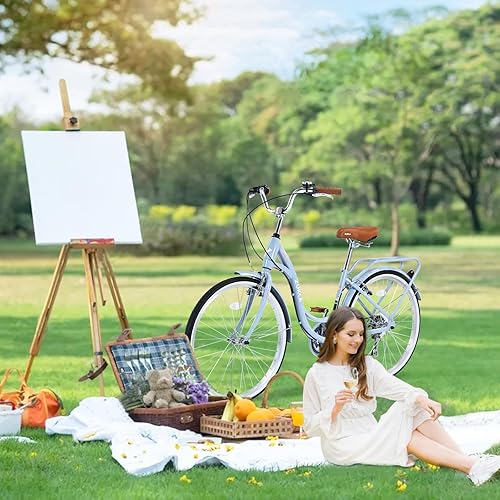 Vista 11 de L-TWOO Bicicleta de crucero de playa de 24 pulgadas/26 pulgadas, bicicleta de paso bajo, elegante bicicleta de 7 velocidades V, bicicleta de crucero