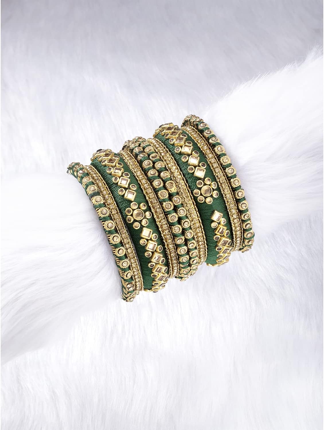 Aheli Velvet Matching Fancy Silk Thread Blue White Chuda Chura Bangle Set Gift for Women Size 2.6"