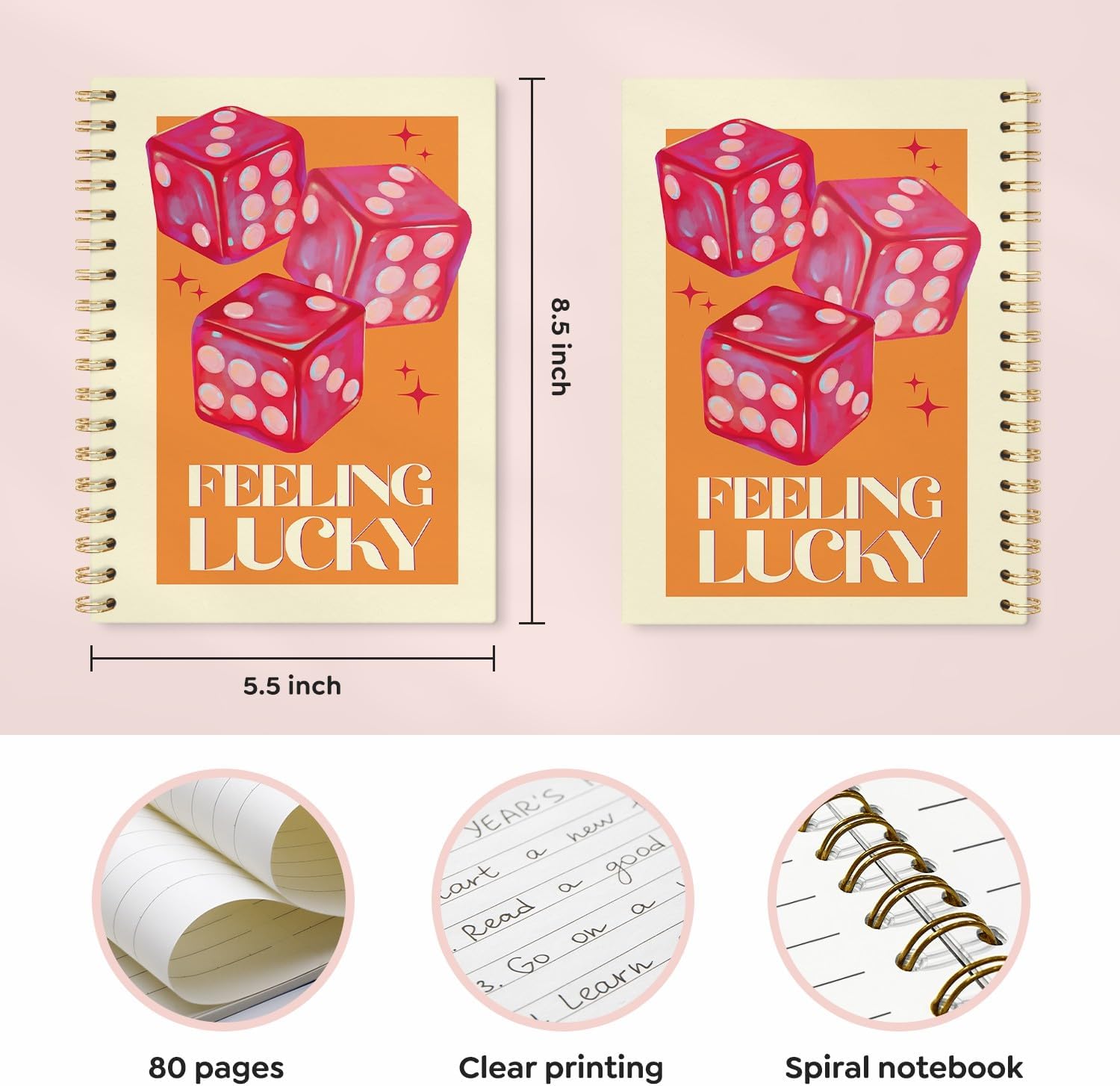 Trendy Preppy Notebook,Feeling Lucky Dice Spiral Notebook Hardcover,Coquette Journal Notebook,College Ruled Notebook Journal for Writing,Preppy Gift for Women Teen Girls,5.5x8.3 - Image 7