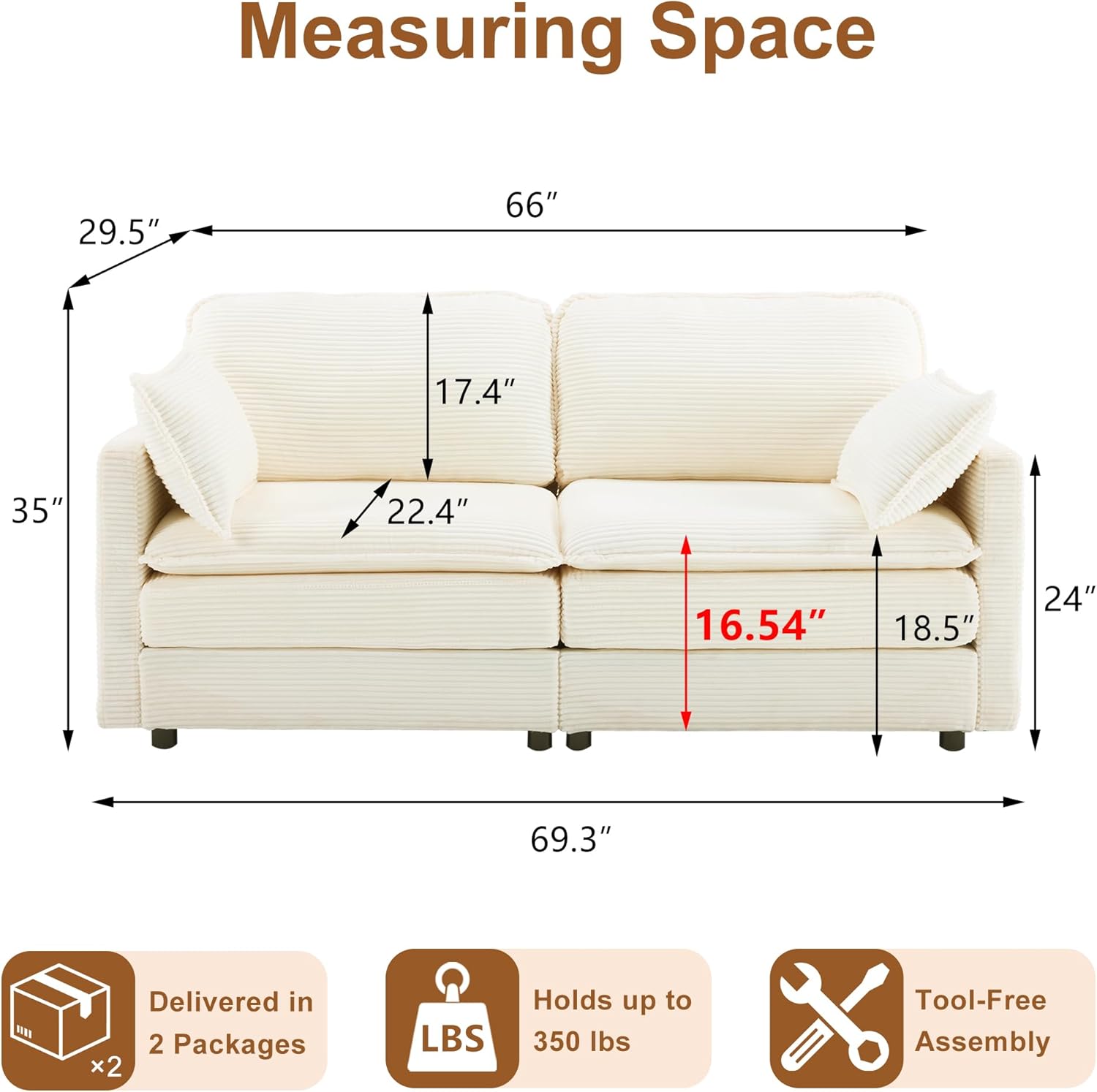 70" Cloud Couch Sectional Loveseat, Chenille Modular Couch for Living Room, Love Seat Sofa Set with 2 Pillows, Upholstered Comfy Couches with Thickened Foam, Modern Loveseats for Bedroom