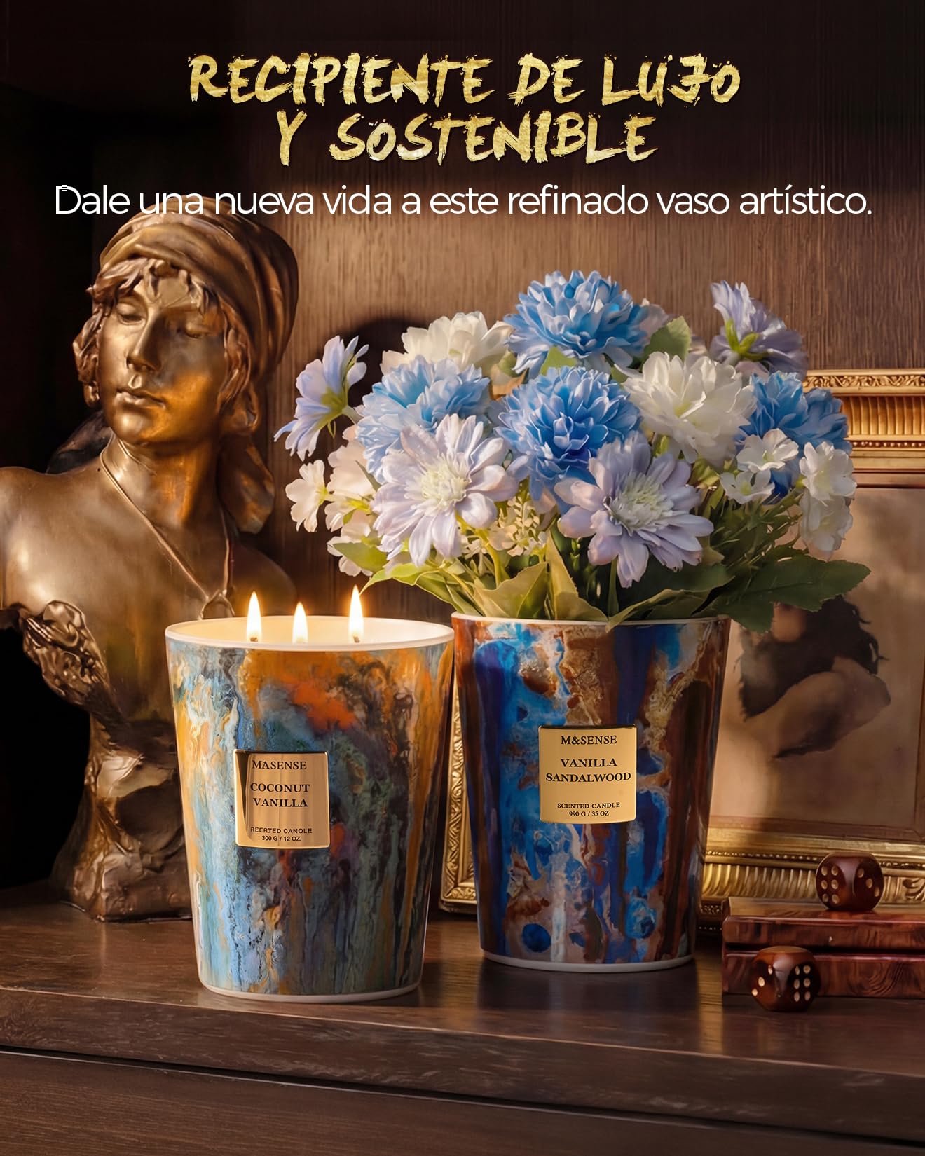 M&SENSE Velas Aromáticas Noche de Verano, 150h Larga Duración, 3 Mechas Velas Bonitas, Cera de Soja 990g Vela Grande, Decoración Hogar, Regalo Original Mujer y Yoga
