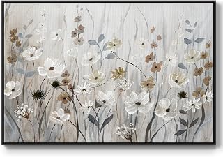 Renditions Gallery Floral Wall Art Paintings & Prints Misty Meadow Field Watercolor Floater Framed Artwork for Home Kitchen Bedroom - 17"X25" Black Frame GAL007