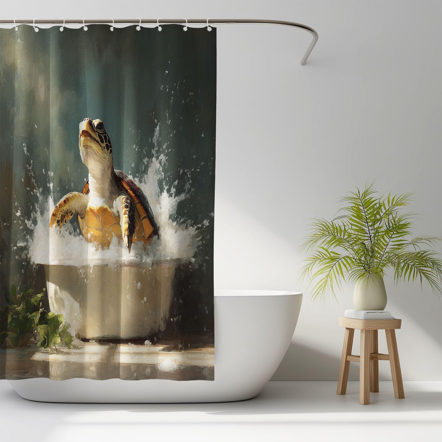 Generico Pittura a Olio Tenda Da Doccia Fantasia Vasca da bagno Niente Multicolore, Tenda Da Doccia Per Bagno, Vasca Da Bagno, Tenda In Poliestere Impermeabile Con Ganci In Plastica, 200 x 200 cm