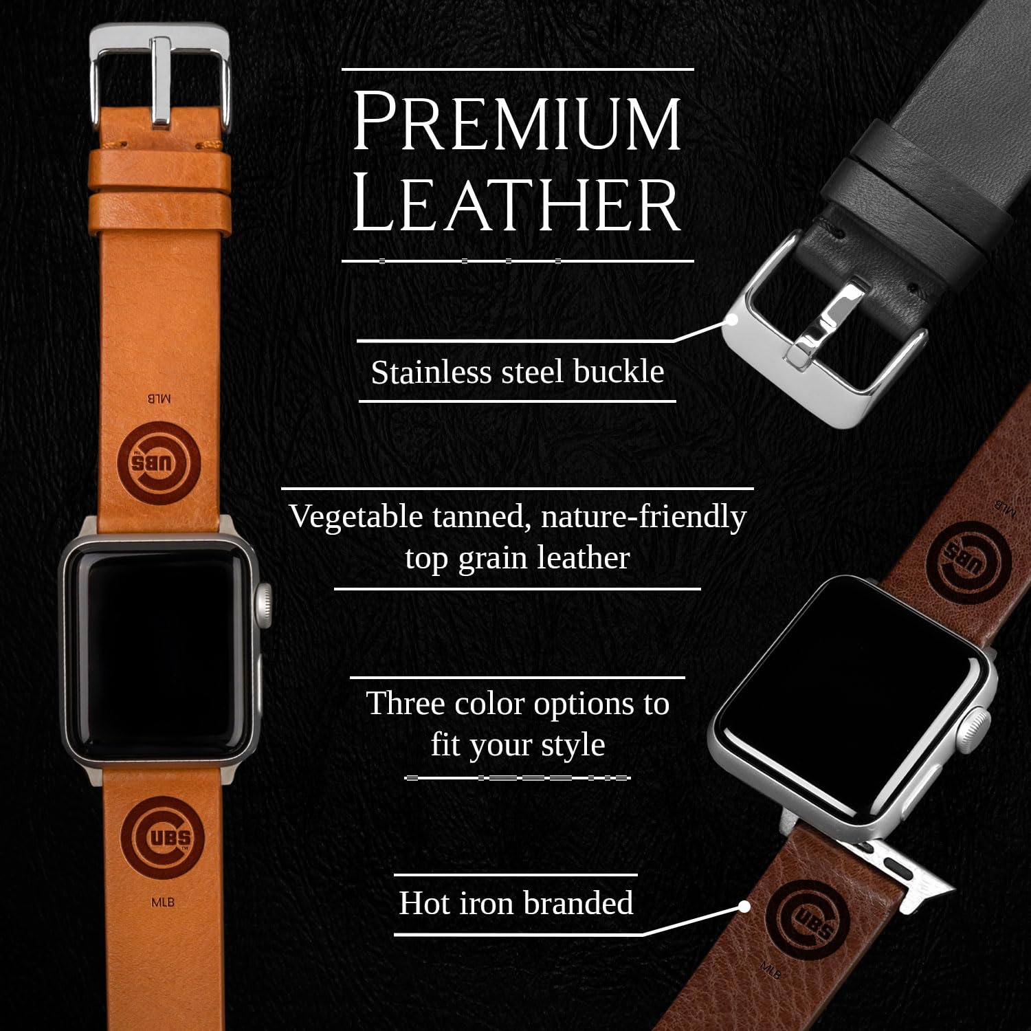 Leather MLB Chicago Cubs Apple Watch Band NEW Game Time Chicago Cubs Leather Band Compatible with Apple  main image 3
