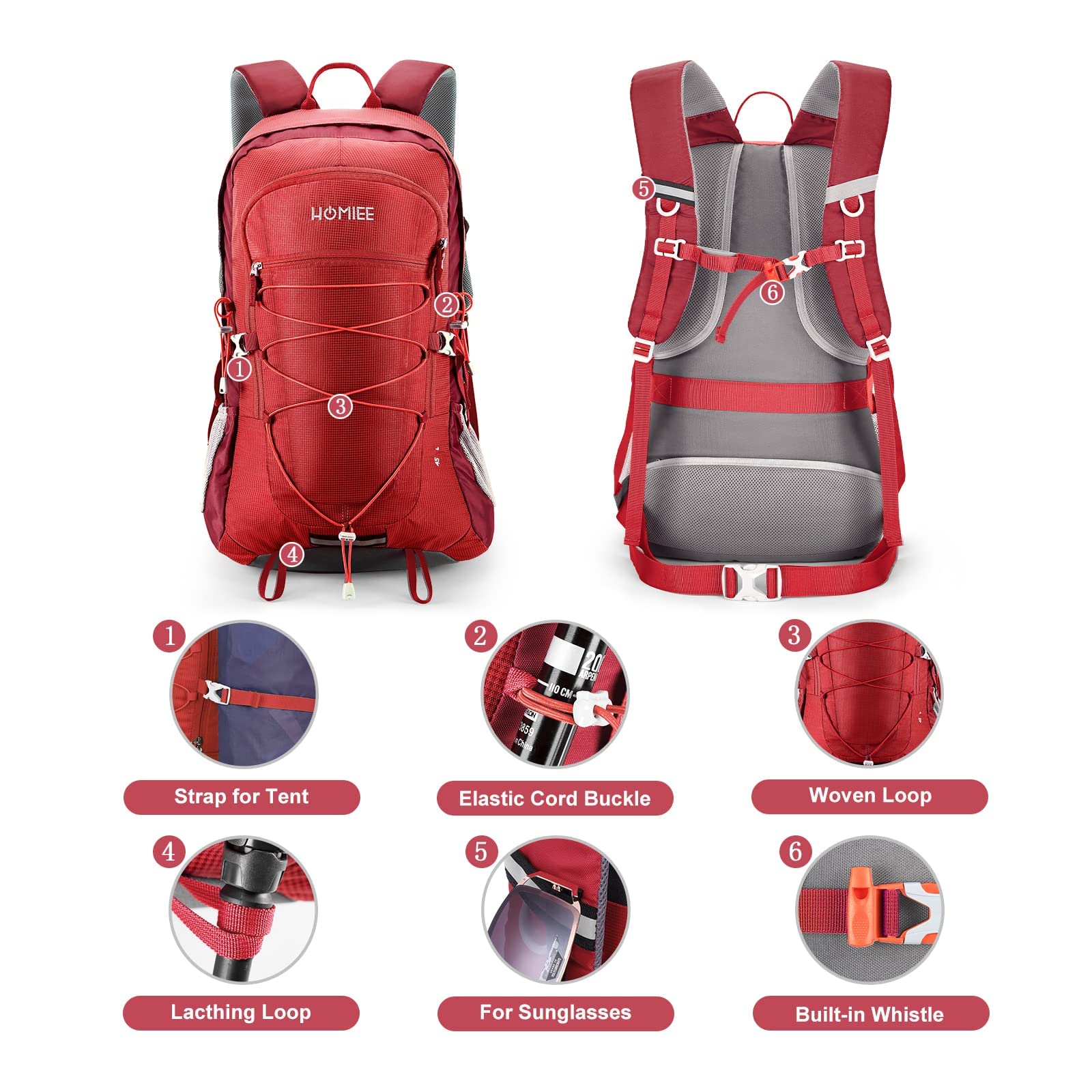 HOMIEE Plecak turystyczny 45 l, męski i damski, wodoszczelny, trekkingowy, podróżny, outdoorowy, z paskami odblaskowymi, na wędrówki, wycieczki rowerowe, wspinaczkę górską i podróże, sportowy
