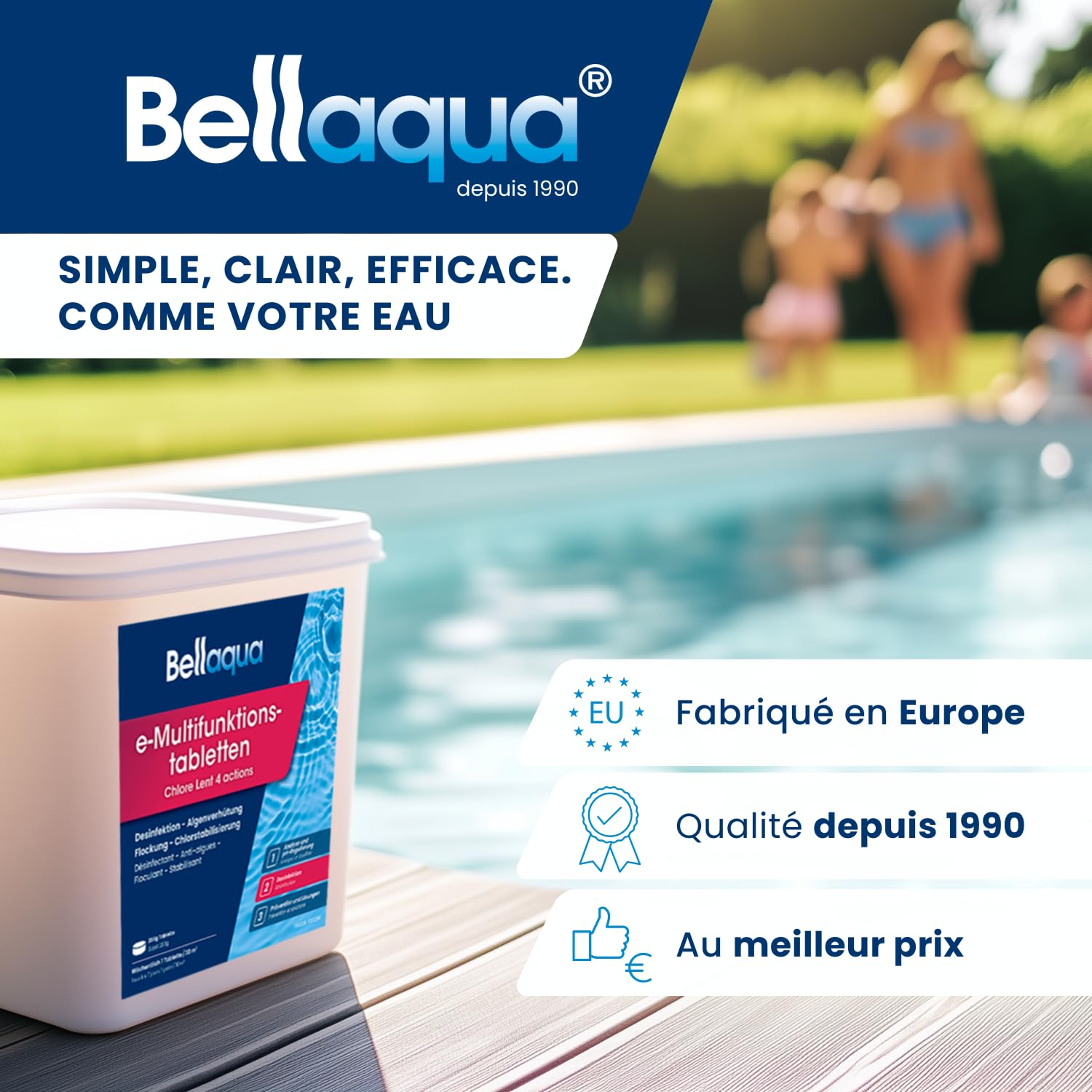 BELLAQUA Chlore Lent Multifonction Piscine 2 x 5kg Galet Traitement Complet