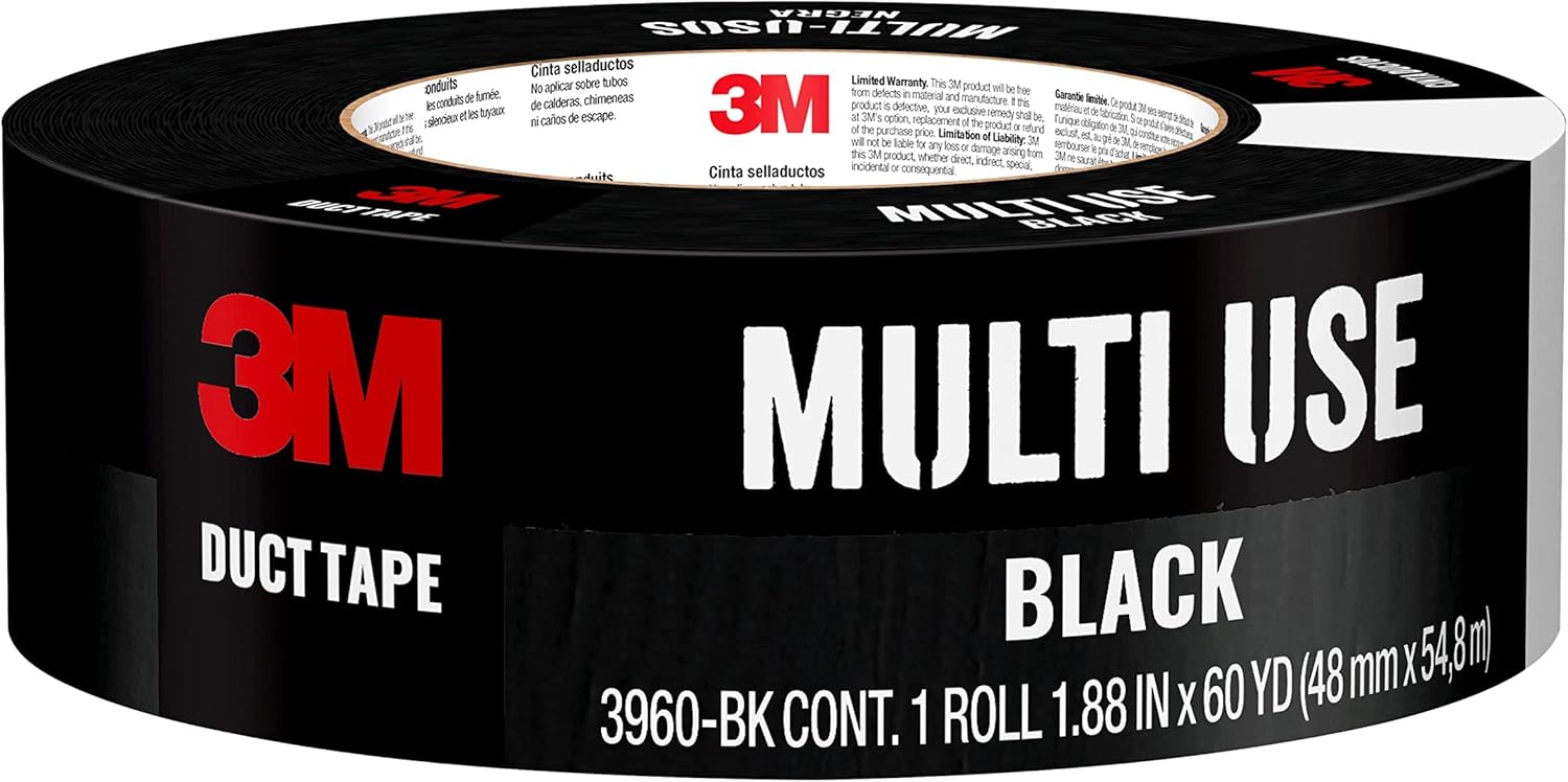 3M Multi-Use Colored Duct Tape Black, 1.88 Inches by 60 Yards, 3960-BK, 1 roll