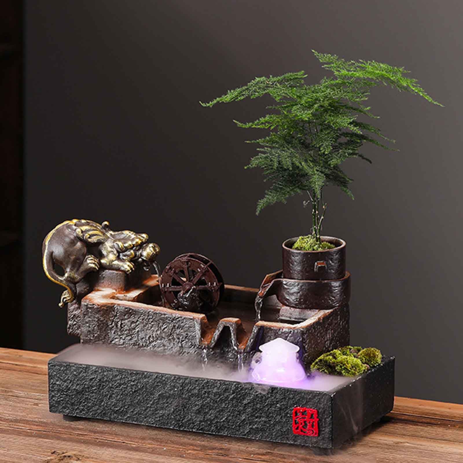 DFrywdgSEY tabletop fountain, Tabletop Fountains Ceramic Aquarium with Fish and Money Frog Sculpture for Living Room, Bedroom(B~Small With Atomizer)
