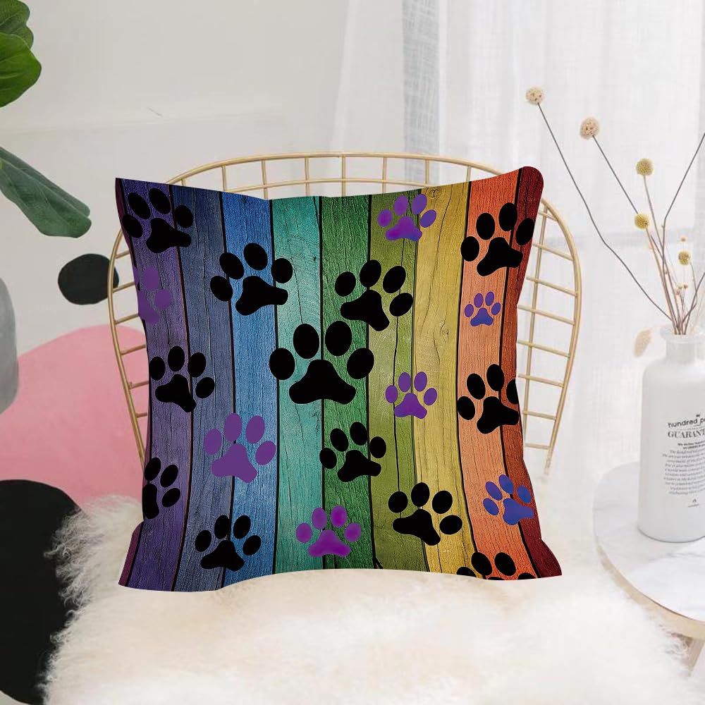 HYMSXW Cushion Cover,Throw Pillow Case Home Decorative for Living Room Bedroom Sofa Chair 20X20 Inch,Dog Paw Prints Rustic Old Barn Wood,Pillowcase 50X50cm