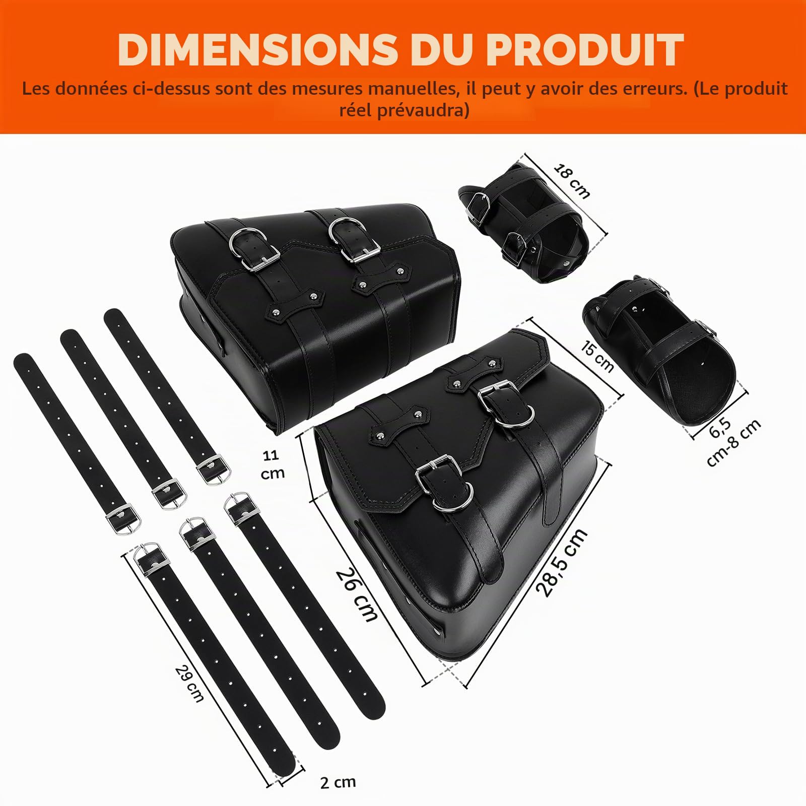DREAMIZER 1 Paire Sacoches de Moto Latérales de Rangement Noires Gauche Droite Porte-gobelet en Cuir PU Compatible avec Harley Sportster XL883 Honda Suzuki Yamaha