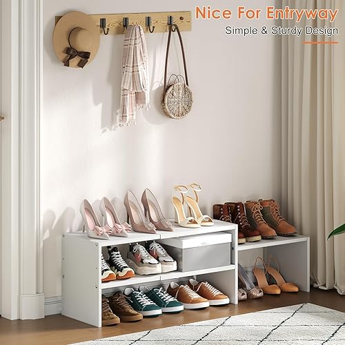 Miniatura 4 de Organizador de zapatos blanco expandible de 44.6 pulgadas para armario, estantes pequeños ajustables de almacenamiento de zapatos, estante de