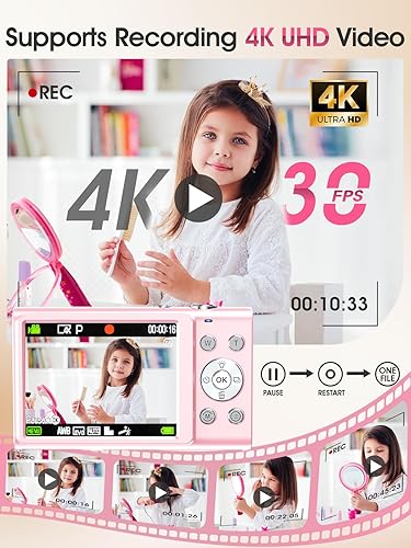 Miniatura 3 de Cámara digital, cámara de videoblogs 4K con enfoque automático para fotografía con tarjeta de 32 GB, cámara digital compacta portátil de 48