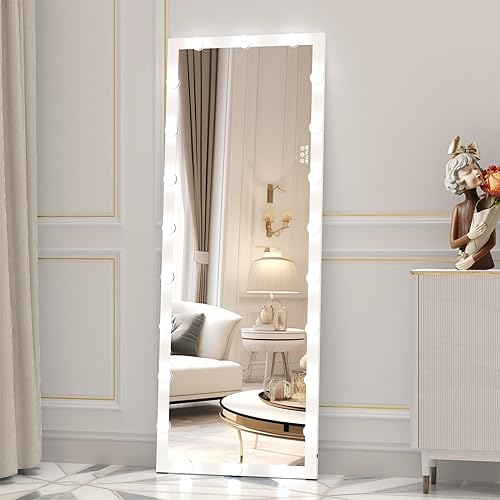 Miniatura 55 de ANYHI Full Length Mirror with Lights, 63" x 24" Full Lenth Vanity Mirror, 22 LED Bulbs, 3 Color Lights, Dimmable, Aluminum Thick Frame, for Dressing