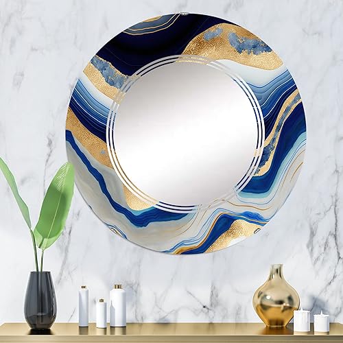 Miniatura 2 de DesignQ Espejo de pared moderno, espejo ovalado moderno, espejo de baño redondo azul, espejo de tocador de transición abstracto que fluye vibrante