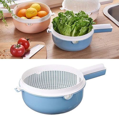 Miniatura 2 de Hemoton Colador de cocina de 2 piezas con mango largo, colador de plástico de doble capa, colador de lavado de arroz, frutas, verduras, cesta de