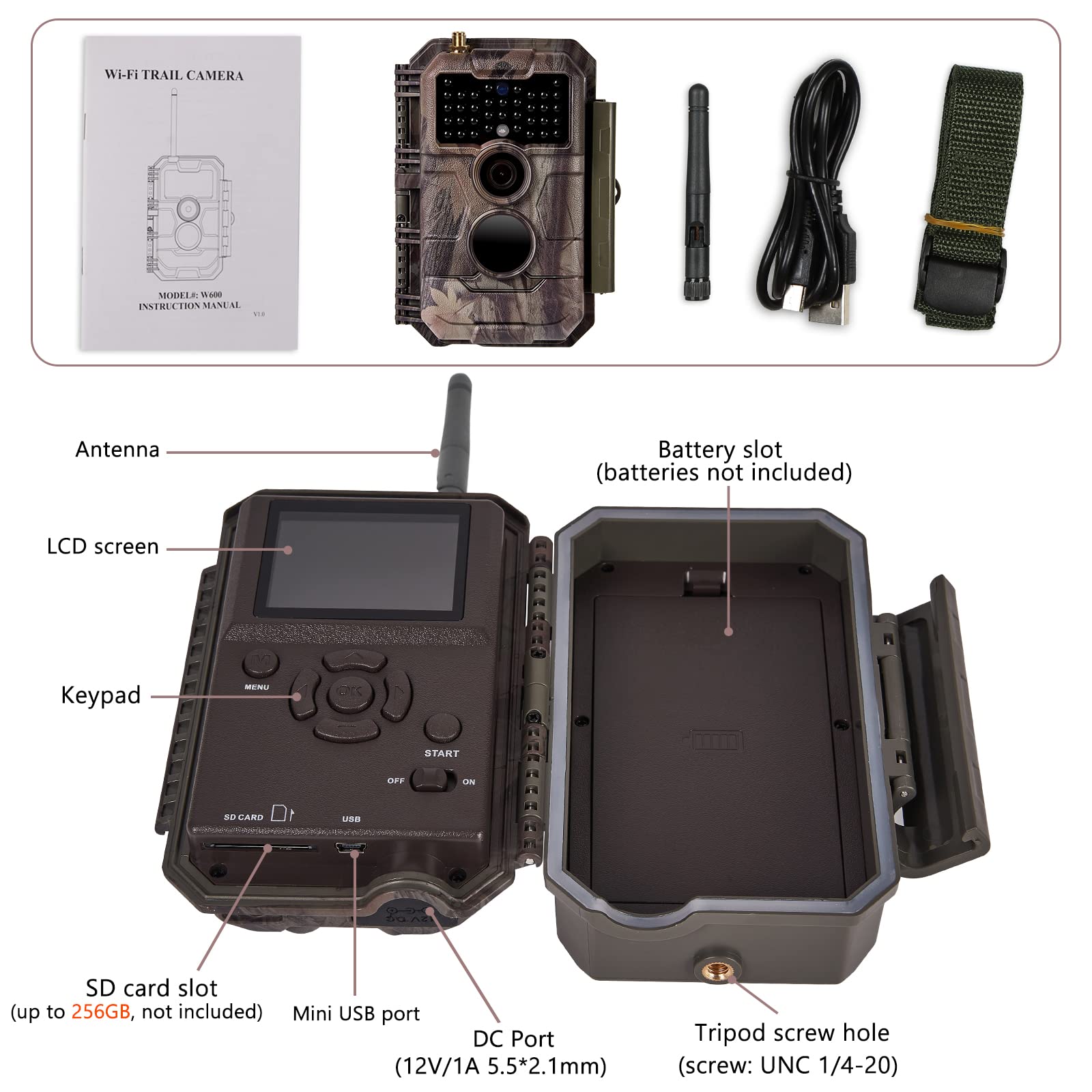 BlazeVideo Kamera do obserwacji dzikich zwierząt, WiFi, kamera do obserwacji dzikich zwierząt, 64 MP HD, MP4/MOV, z niewidoczną widocznością w nocy, czujnik ruchu, wodoszczelność IP66