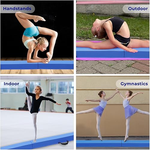 Miniatura 6 de FBSPORT Viga de Equilibrio de 810 Pies Equipo de Gimnasia de Piso Plegable de Cuero PU para Niños y Adultos, Base de Goma Antideslizante, Viga de