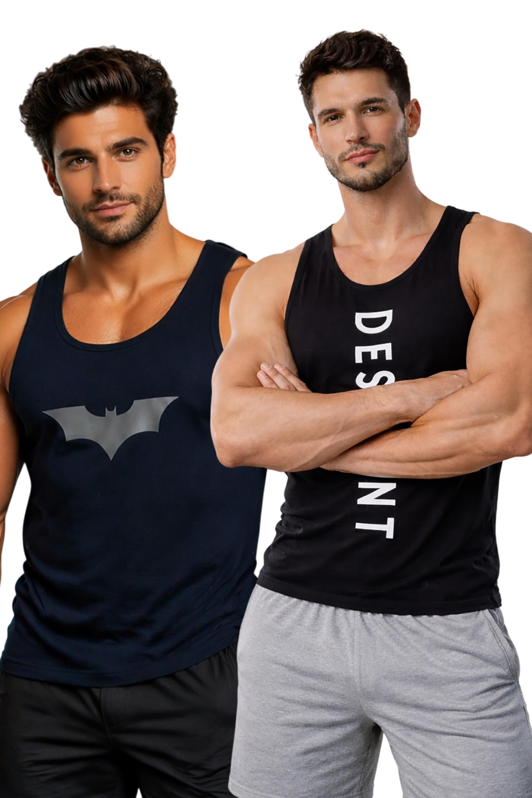 Polyester Letter Printed Vest for Men - Pack of 2 - Black & Navy Blue | Round Neck | Sleeveless | Regular Fit | Summer & Gym Wear Tank Top for Men-image-26