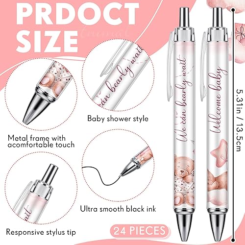 Miniatura 2 de Chuangdi 24 bolígrafos de oso rosa para baby shower, bolígrafos retráctiles a granel, tinta negra con regalos para invitados, suministros escolares