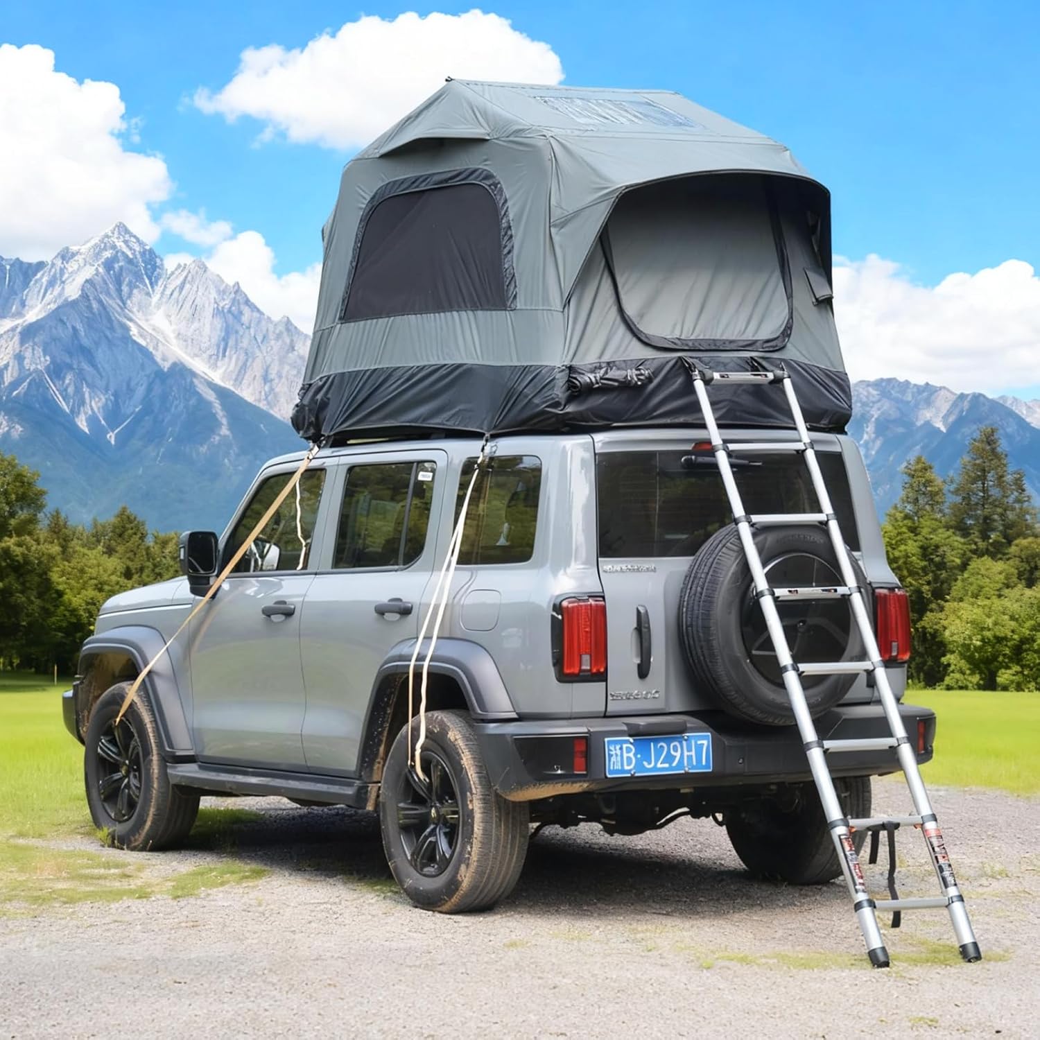 Inflatable Rooftop Tent for Car Truck, 2-3 Person Camping Roof Top Tent with Inflatable Mattress & Ladder for Outdoor Adventure, Easy Set-up