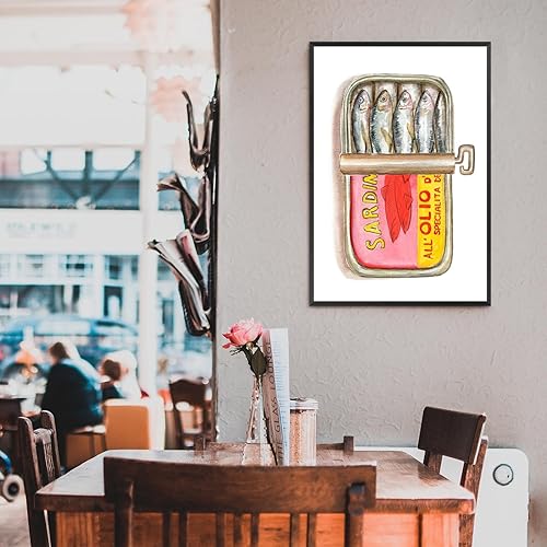 Miniatura 8 de Carteles de lienzo retro para cocina, decoración de pared, sardinas estañadas, acuarela, pintura para sala de estar, hotel, restaurante, decoración