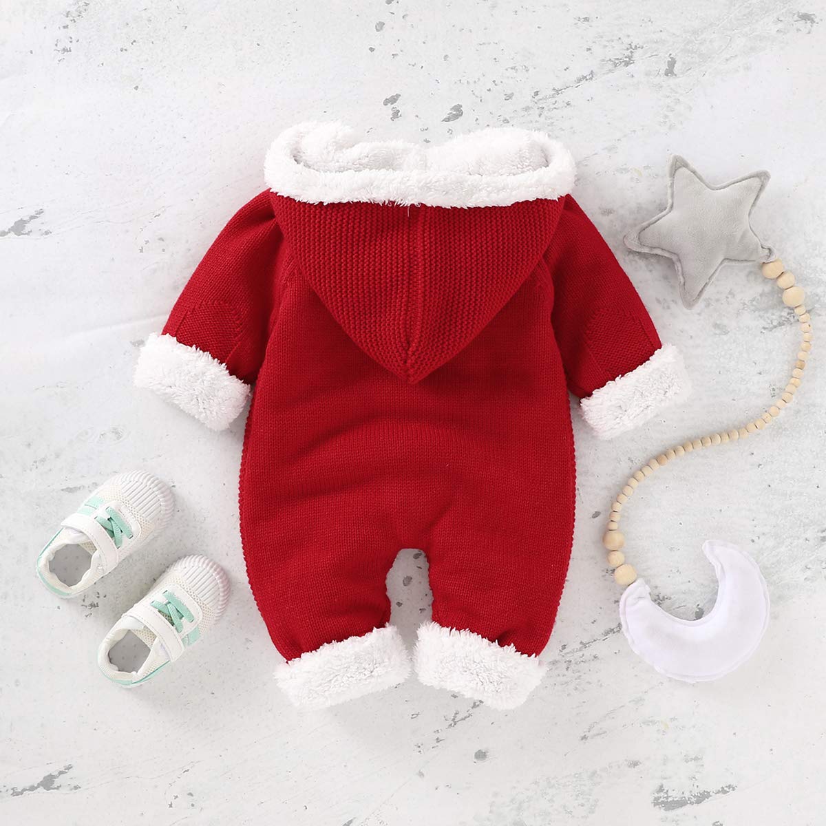 Hinzonek Bébé Tricoté Polaire Doublé Combinaison de Neige Infantile Garçon Fille Hiver Chaud Barboteuse Combinaison Vêtements de Noël