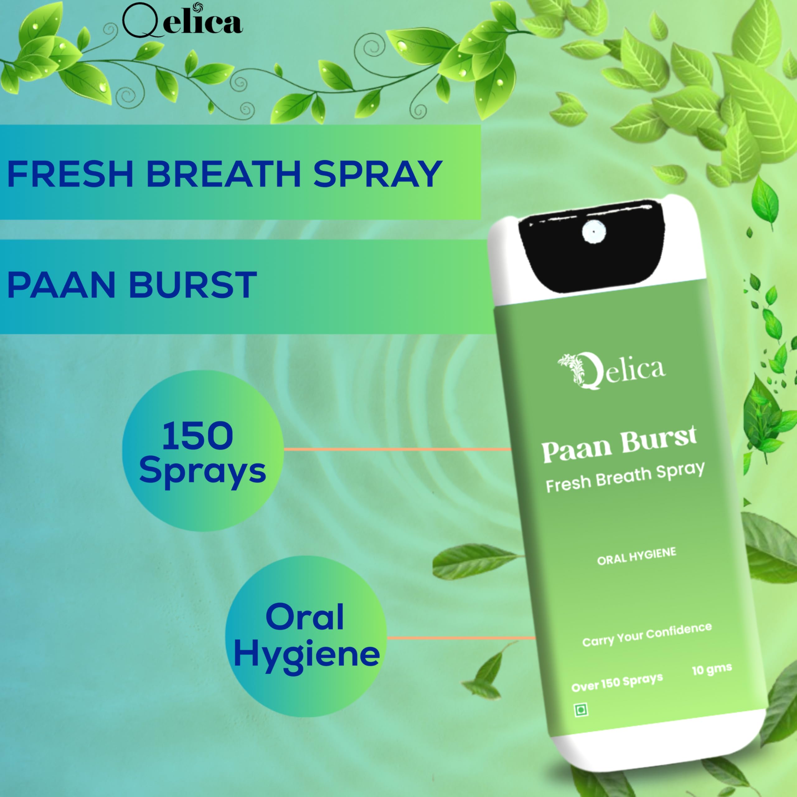 QELICA Mens and Womens Paan Brust, Blue Mint, Elaichi Bliss Instant Mouth Freshner Spray | Longlasting Freshness, Gumand Tooth Protection |Multi | 10 G (Pack of 3) 1