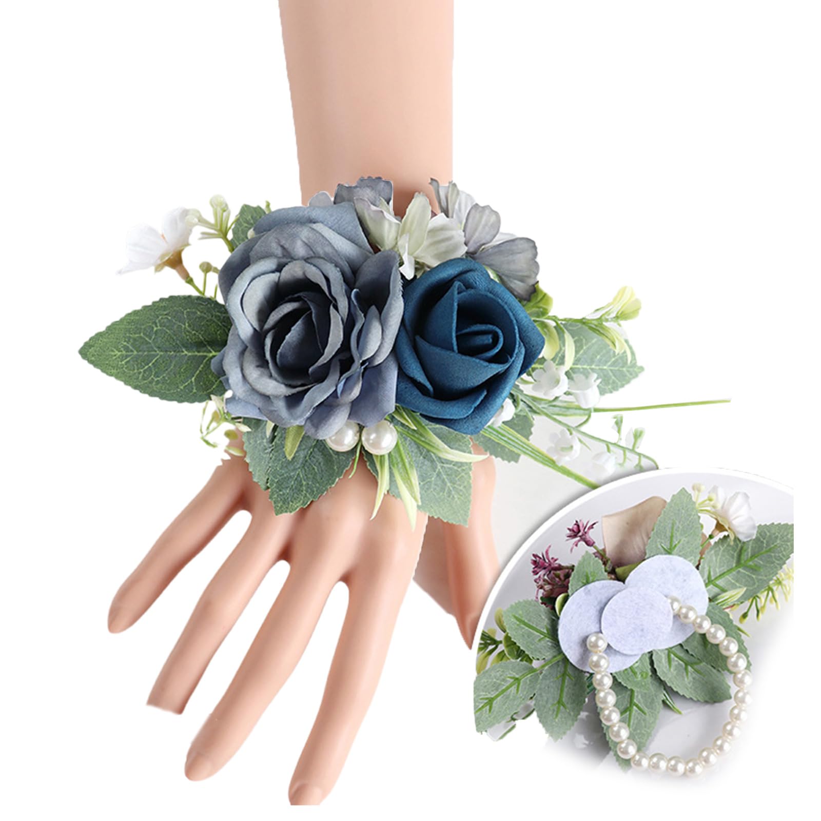 Tsophreniq Realistic Rose Boutonniere Wedding Girls Bridesmaid Wrist Flower Wristband for Wedding Ceremony Artificial Boutonniere for Weddings