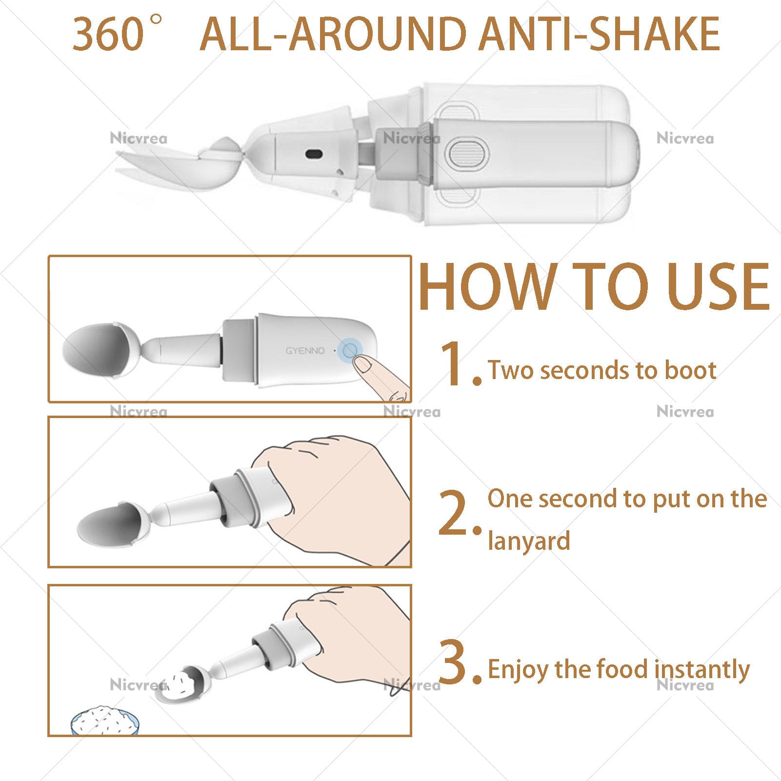 Juego de cucharas adaptativas, utensilios inteligentes antivibración para adultos, ideal para temblores de manos, artritis o uso anciano