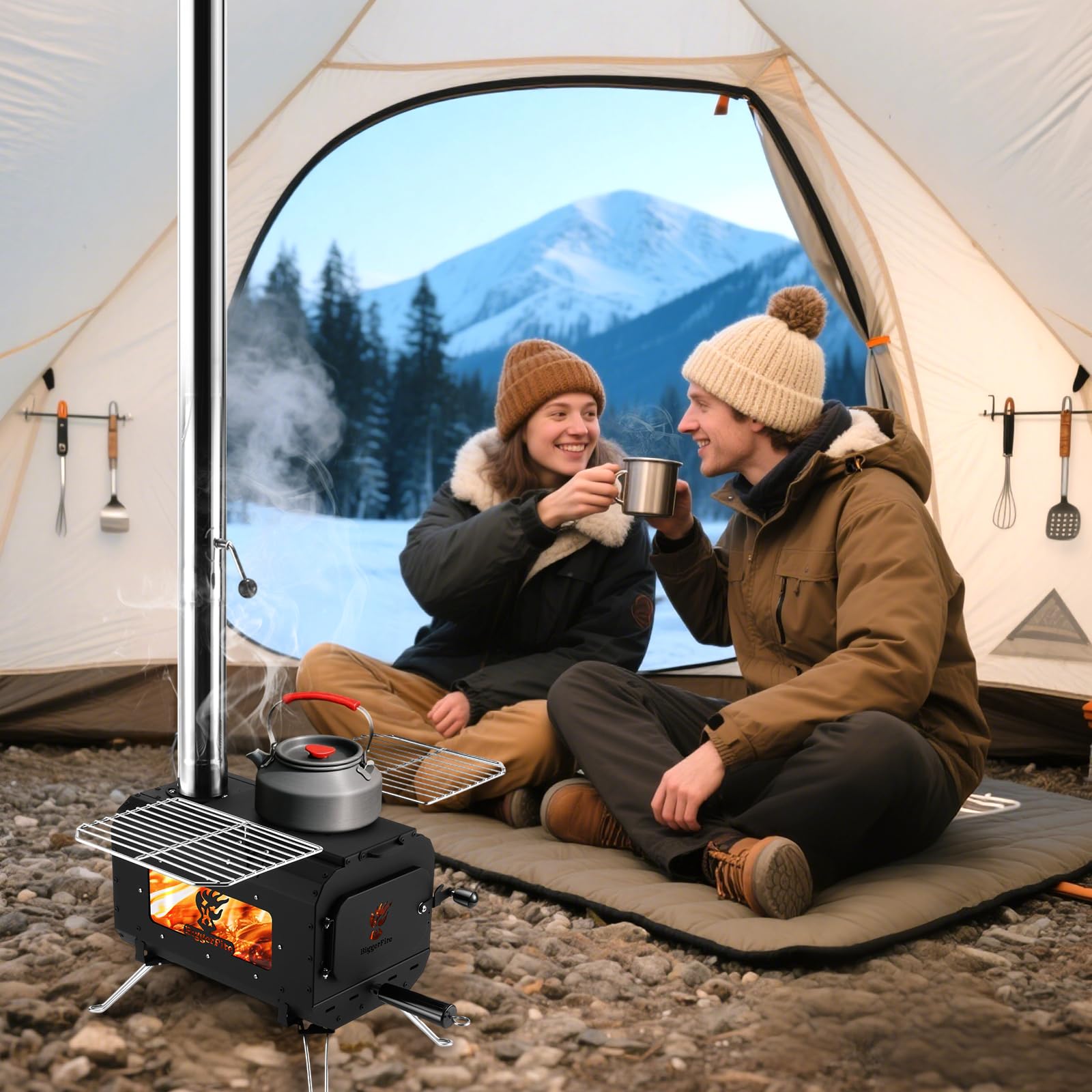 Zeltofen tragbarer Campingofen schwarzer Holzofen Zeltheizung für Zelte Unterkünfte und Camping im Freien