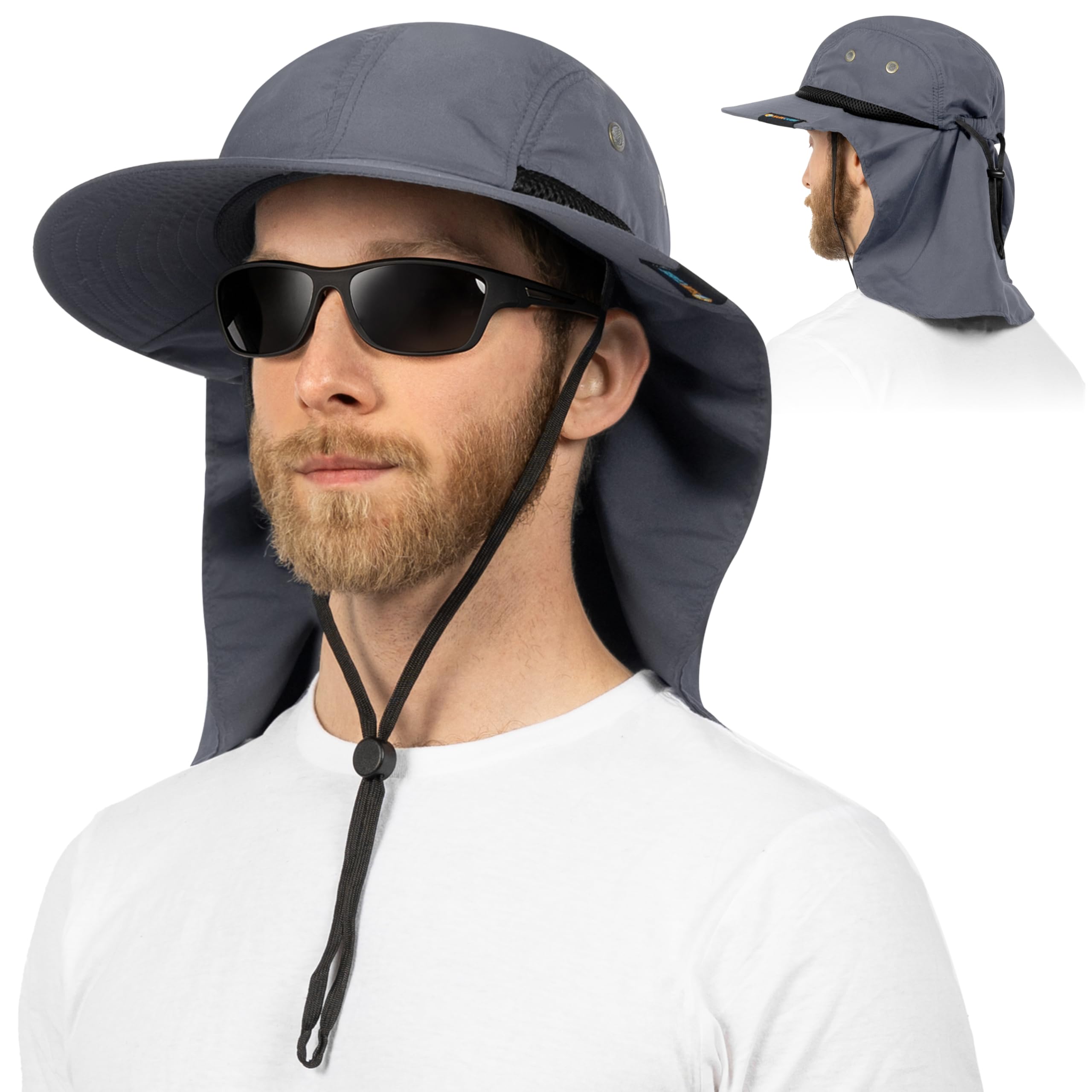 Sun Cube Fishing Sun Hat for Men with Neck Cover Flap, Wide