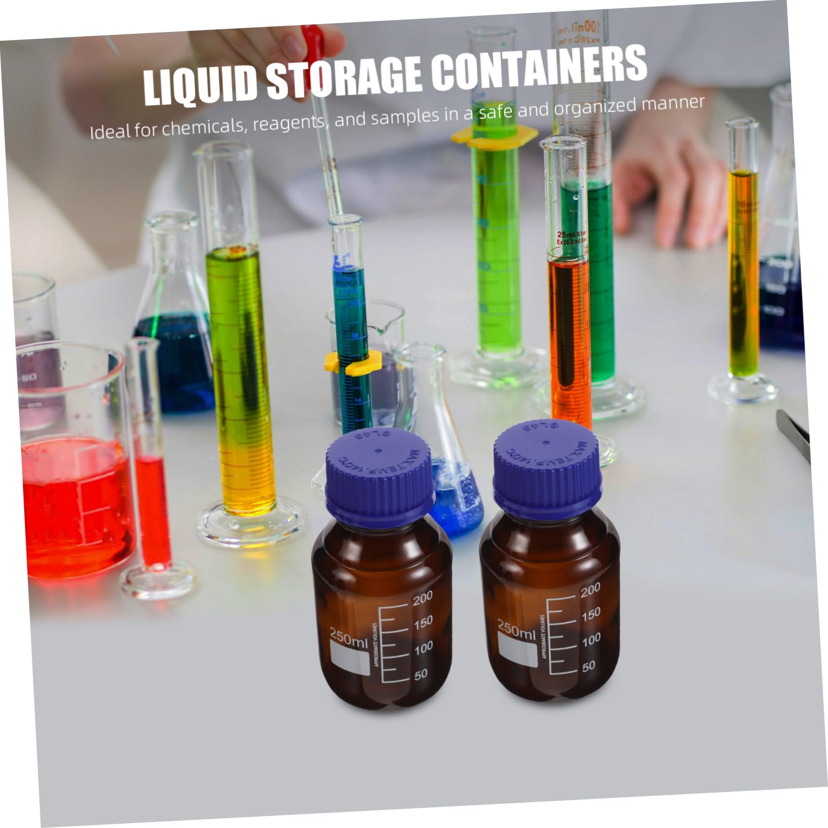 Botellas de Reactivos de Laboratorio de Vidrio Graduadas 250ml, 3 Piezas