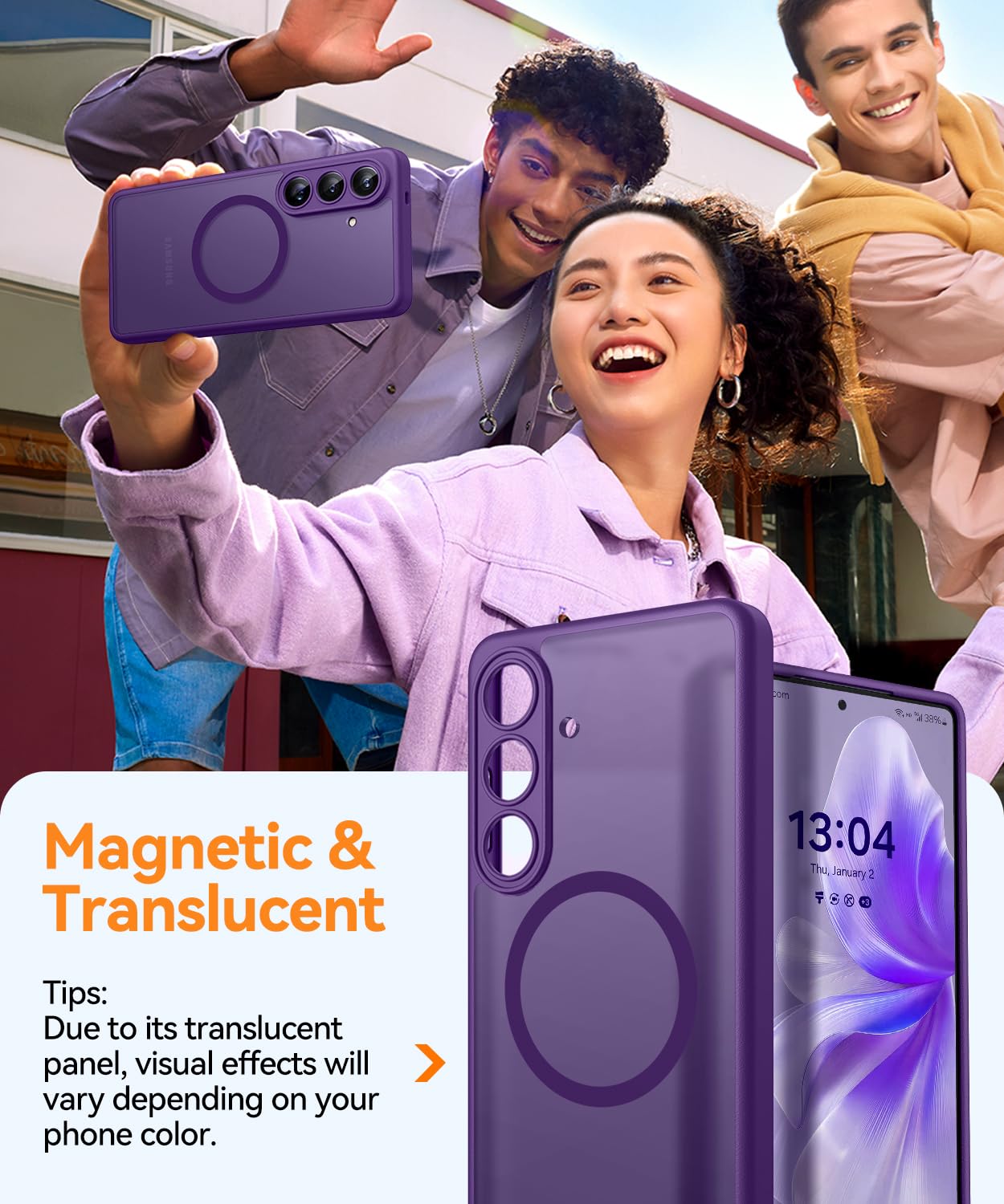 CANSHN Magnetica Cover per Samsung Galaxy S26 Plus (6.7 Pollici), [Protezione Completa Della Fotocamera] Custodia Traslucida Opaca Protettiva Sottile Antiurto,Viola Profondo