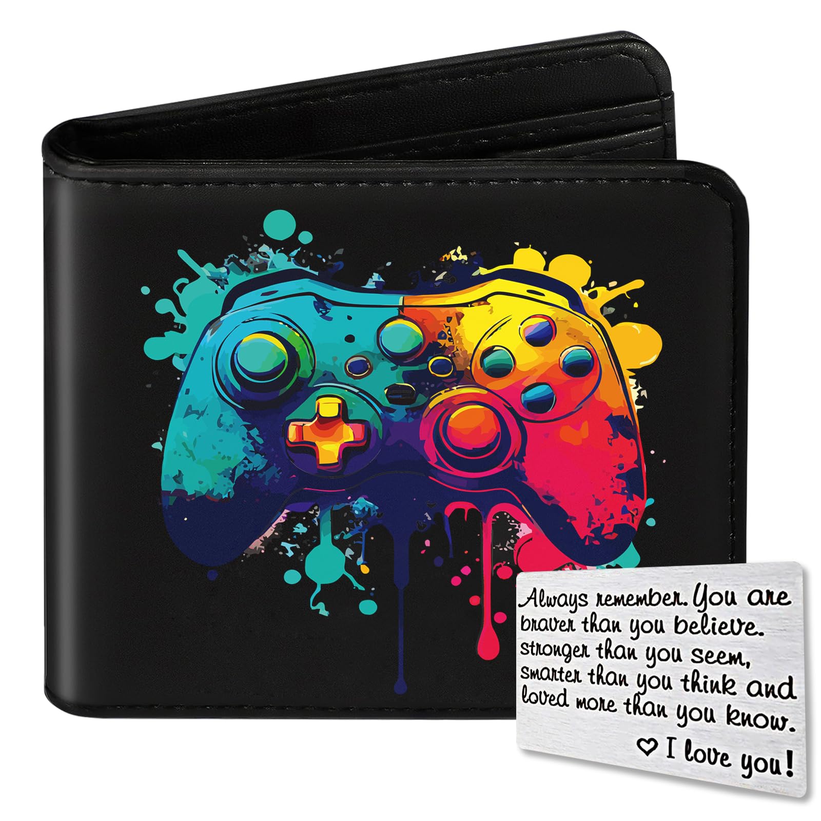 Kids Wallet for Boys, Cool Wallets for Teen Son Ages 4 5 6 7 8 9 10 11 12 13 14 15 16, Leather Bifold Purse for Kid, Christmas Birthday Gift for Video Game Gaming Gamer Teenage